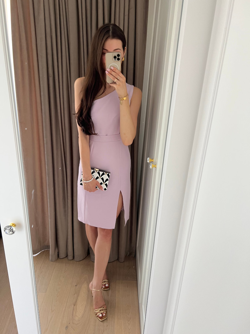 Varenna - elegant midi dress with open shoulder in lilac color - Kulunove image 2