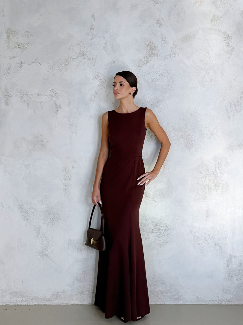Dakota - chocolate maxi dress with deep cutout on the back - Kulunove image 3