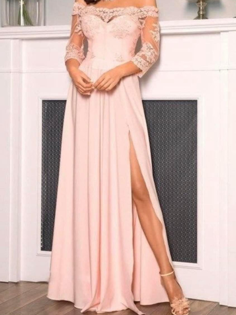 Pink maxi dress with 3/4 sleeves and Spanish cut No. 559 - Kulunove image 1