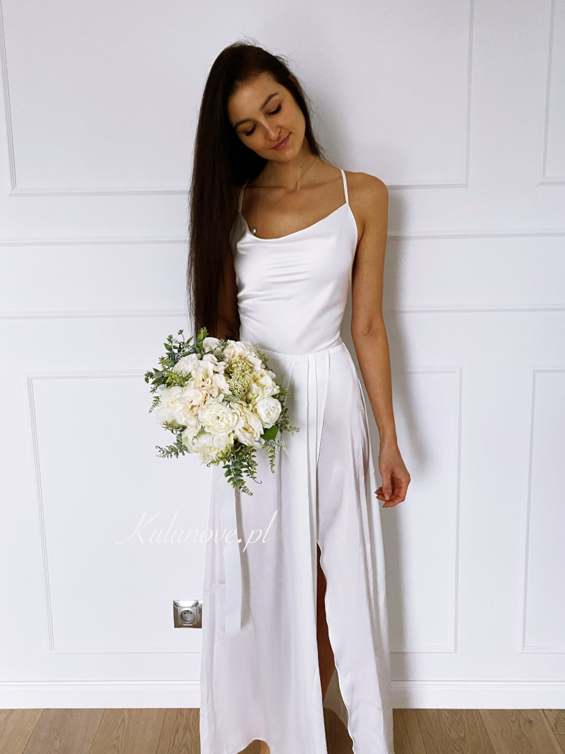 Ava - A160 elegant long satin dress with tied backs - Kulunove image 1