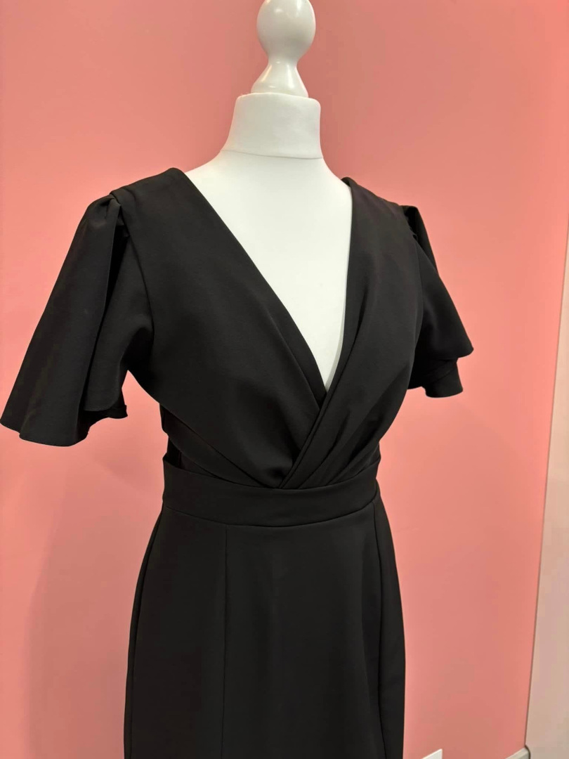 Jennifer maxi- black simple dress with overlap neckline and butterfly sleeves - Kulunove image 1