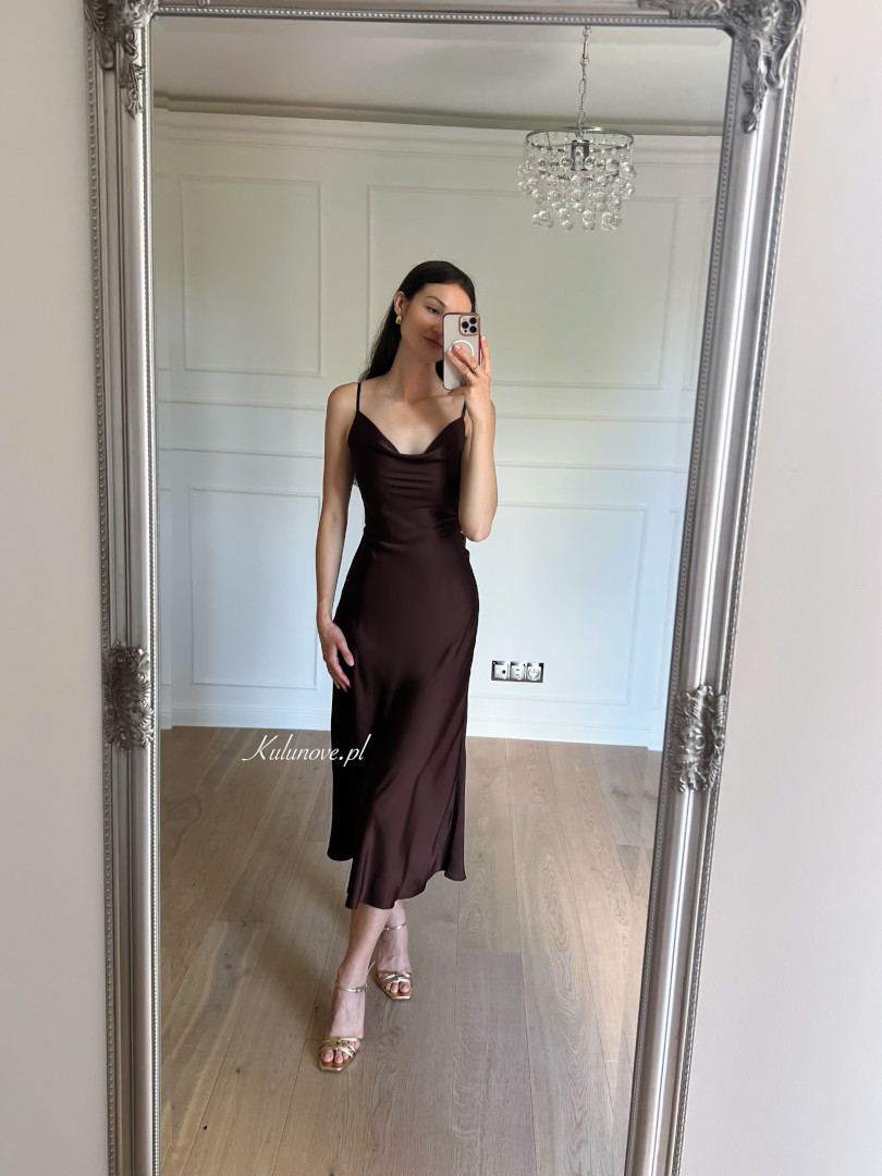 California - A 317 minimalist chocolate satin dress with thin straps - Kulunove image 1