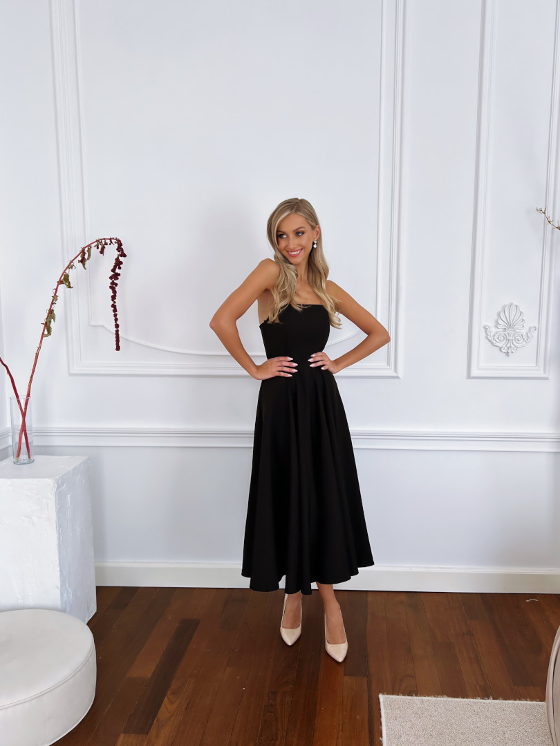 Bridget - black corseted flared midi dress - Kulunove image 3