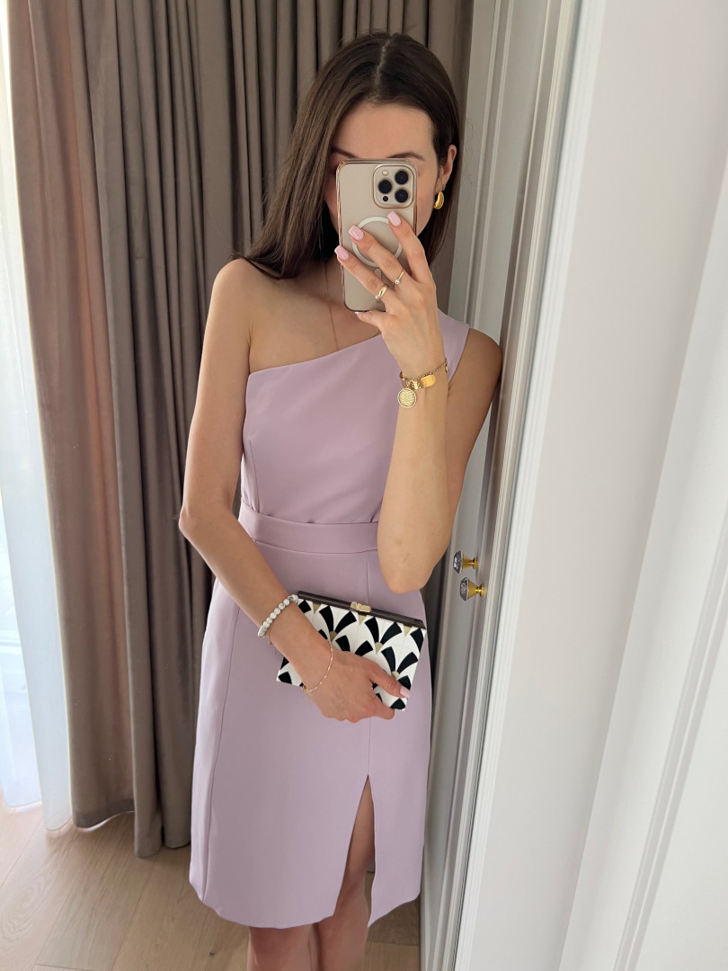 Varenna - elegant midi dress with open shoulder in lilac color - Kulunove image 3