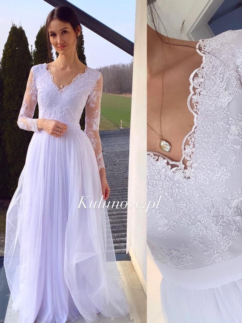 Rose - No. 677 white wedding dress with lace sleeves - Kulunove image 1