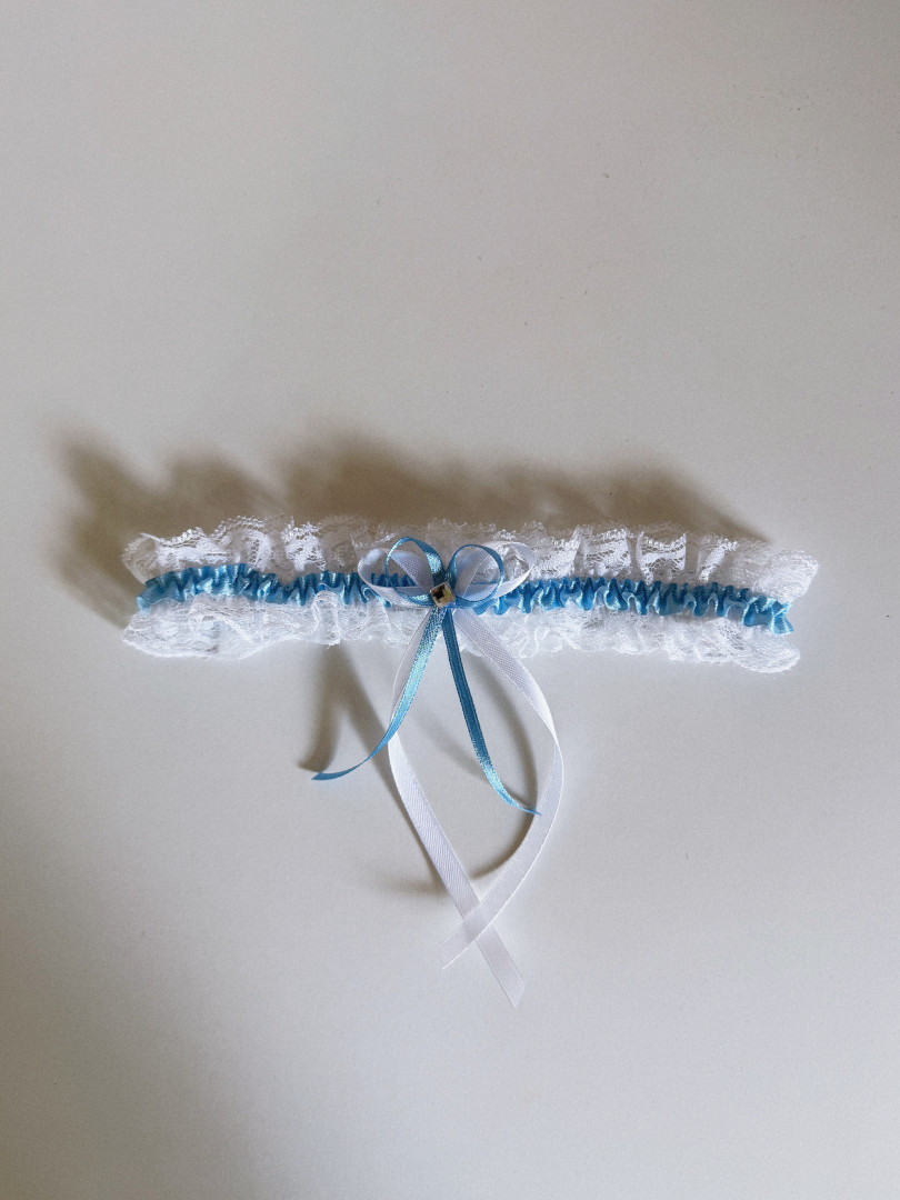 Bride's garter with double bow and blue rubber band #5 - Kulunove image 1