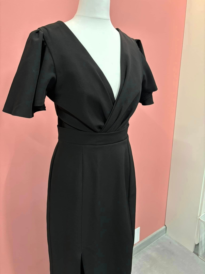 Jennifer maxi- black simple dress with overlap neckline and butterfly sleeves - Kulunove image 4