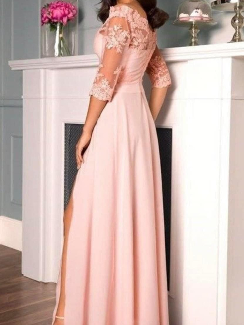 Pink maxi dress with 3/4 sleeves and Spanish cut No. 559 - Kulunove image 2