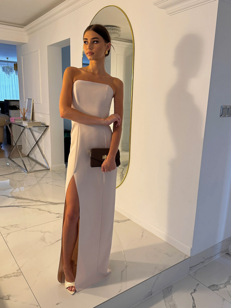 Emily - a simple dress in a light beige shade with a corset top - Kulunove image 2