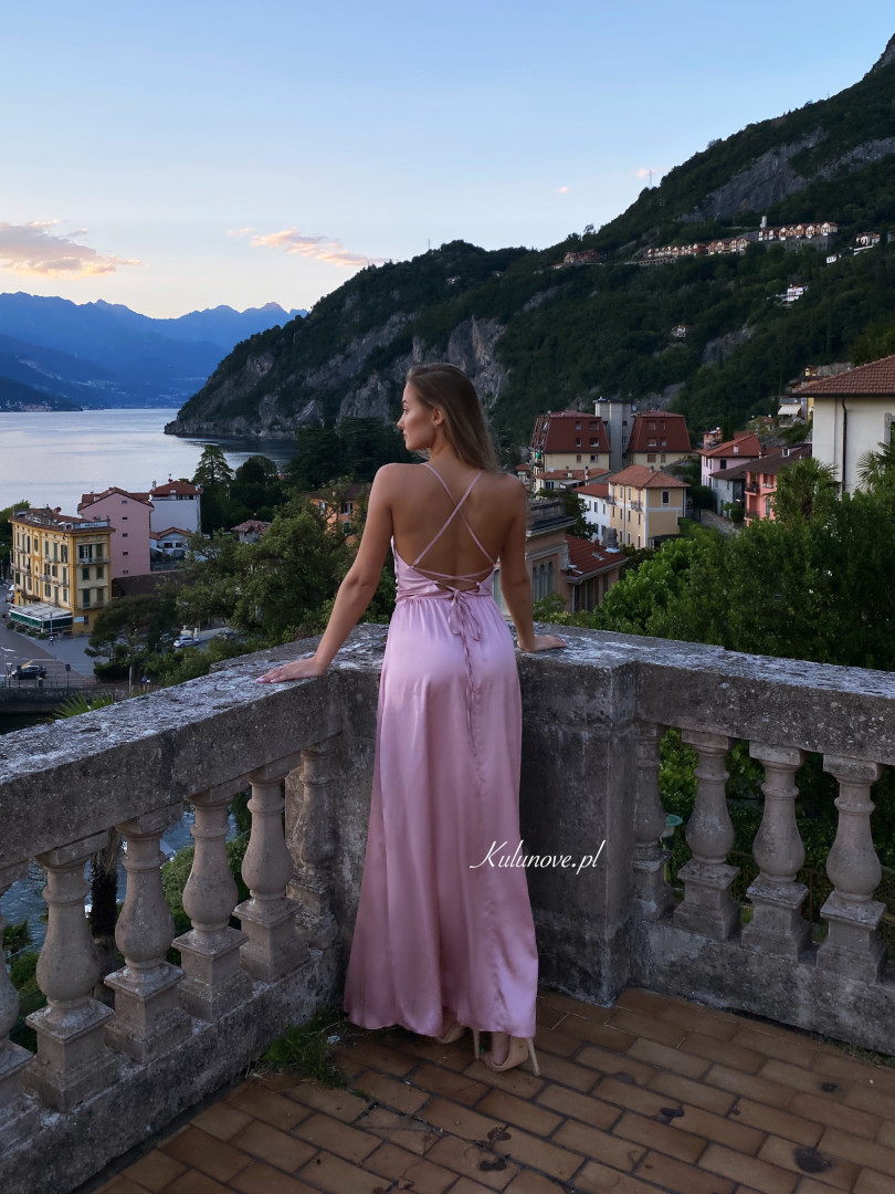 Ava - A254 long satin dress in pink - Kulunove image 2