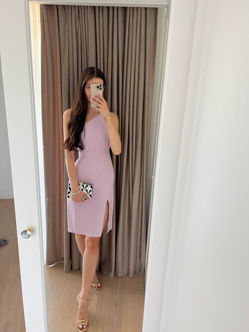 Varenna - elegant midi dress with open shoulder in lilac color - Kulunove image 1