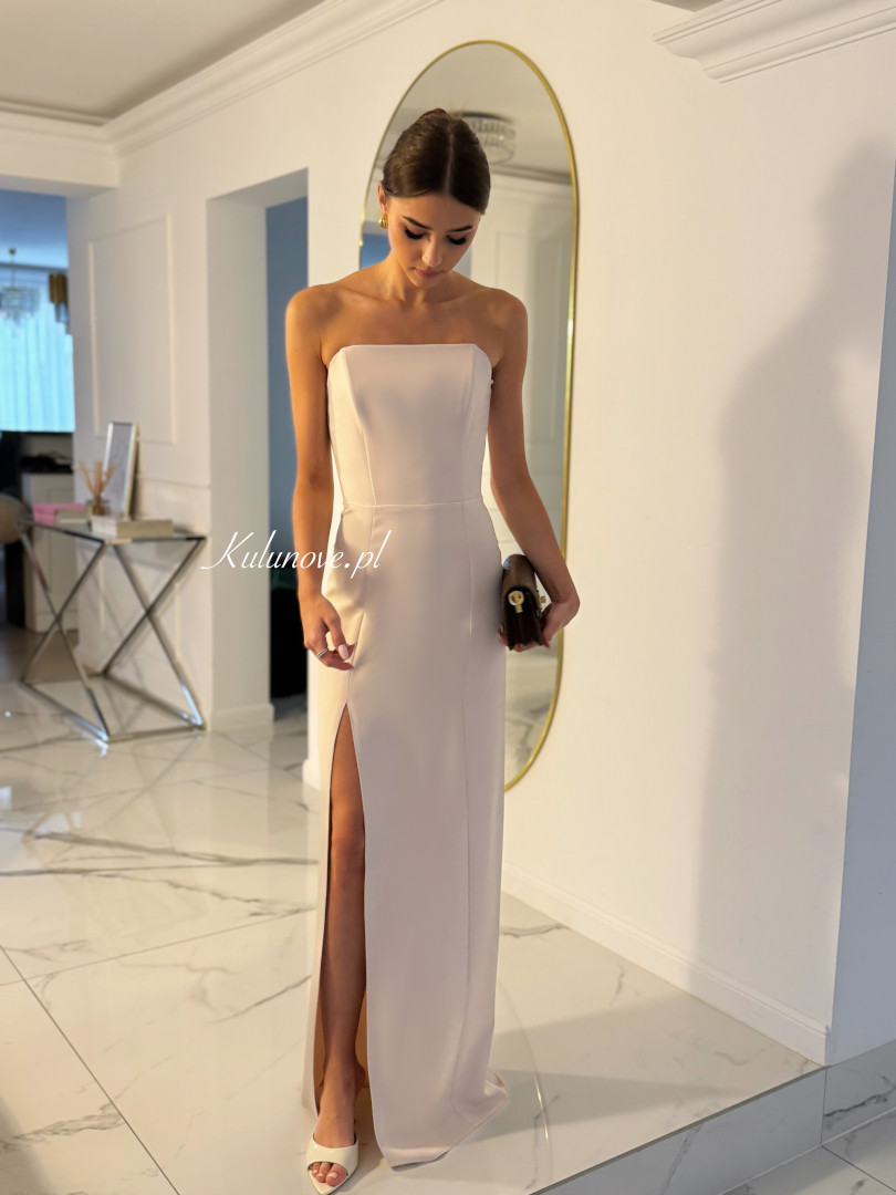 Emily - a simple dress in a light beige shade with a corset top - Kulunove image 3