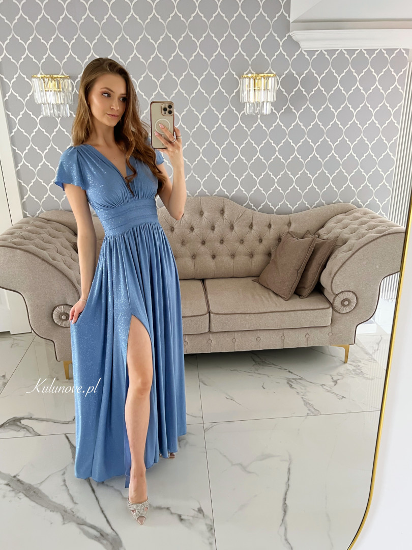 Andromeda - shiny blue maxi dress with short sleeves - Kulunove image 1