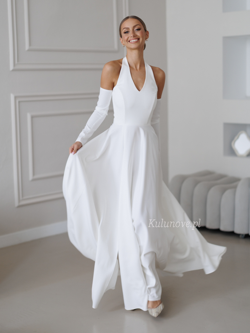 Baby - wedding maxi dress in ecru color with a striking neckline - Kulunove image 1