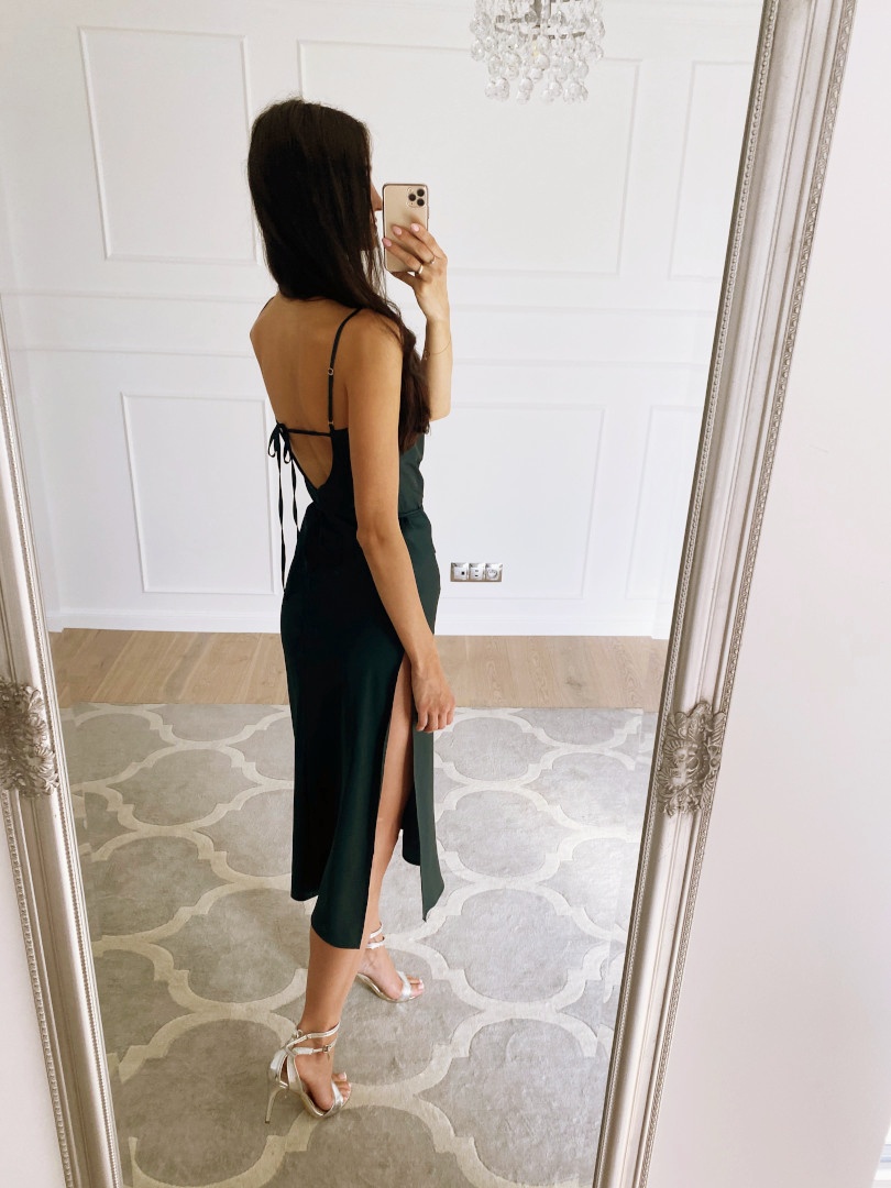 Barcelona - satin midi dress with a striking slit - Kulunove image 2