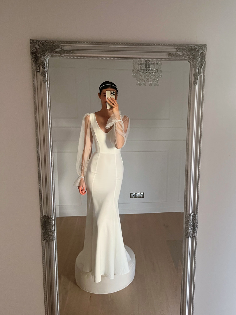 Bernadette - simple mermaid wedding dress with long tulle sleeves - Kulunove image 1