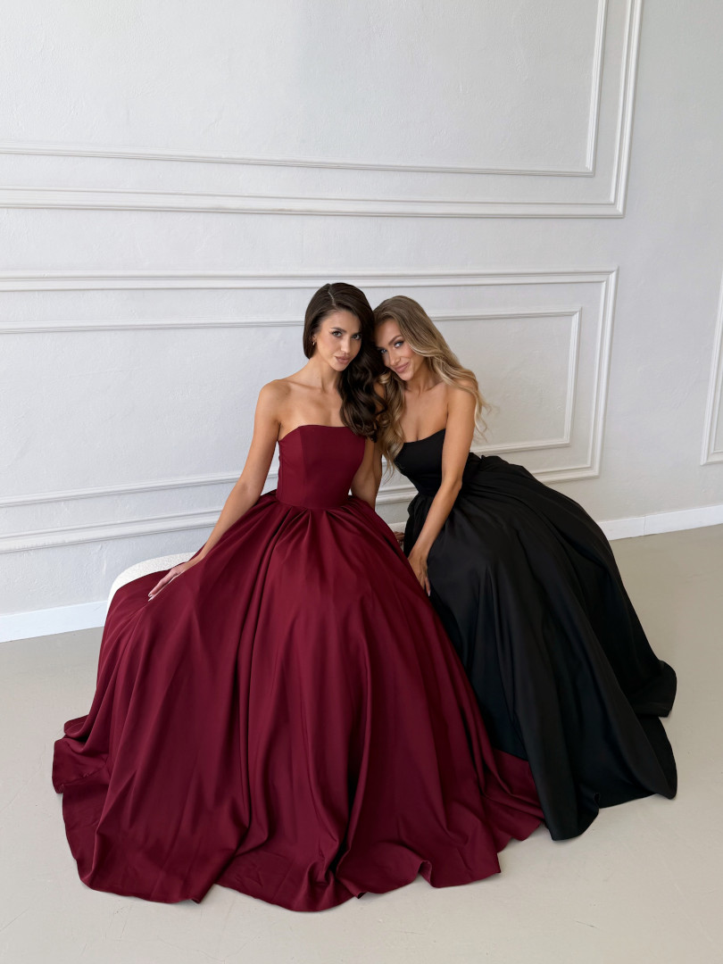 Bombshell - long burgundy corset princess cut prom dress - Kulunove image 1