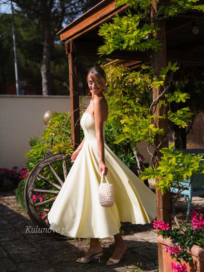Bridget - corset buttercream strapless midi dress - Kulunove image 4