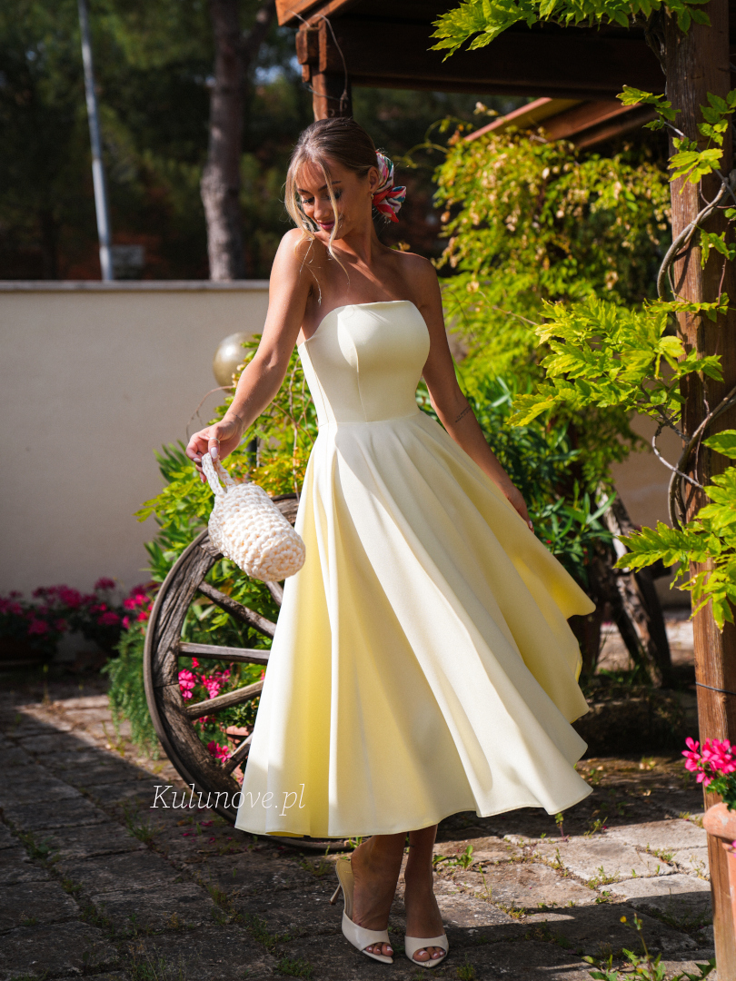 Bridget - corset buttercream strapless midi dress - Kulunove image 1