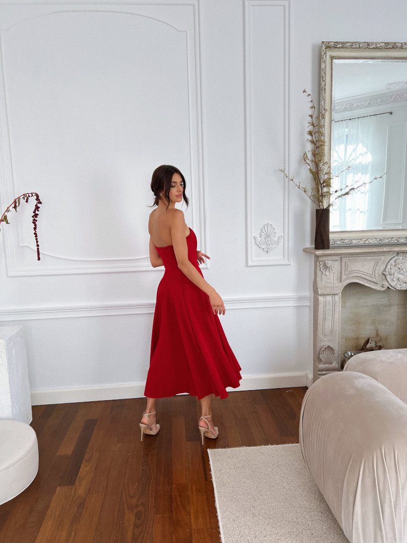 Bridget - red strapless midi dress - Kulunove image 3