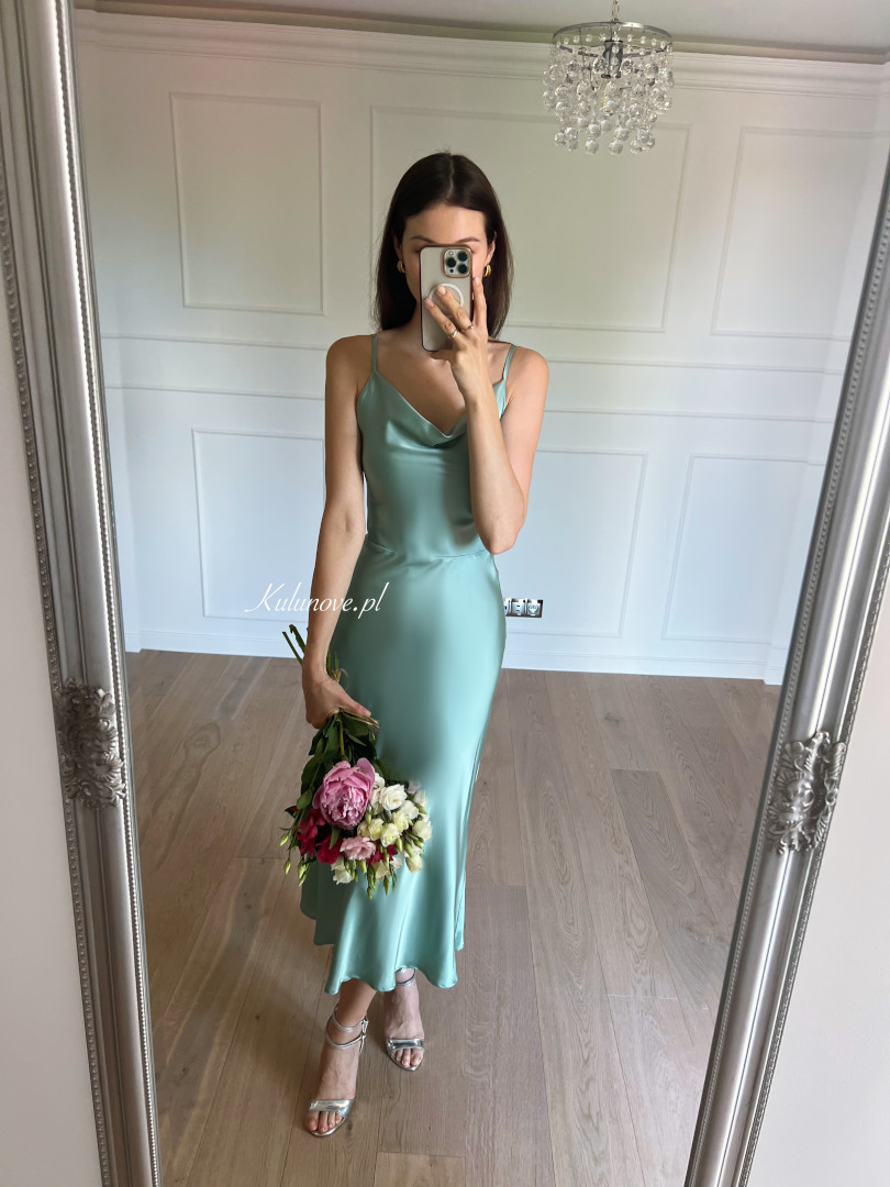 California - simple pistachio strapless satin dress - Kulunove image 1