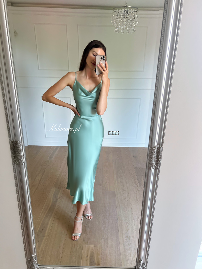 California - simple pistachio strapless satin dress - Kulunove image 2