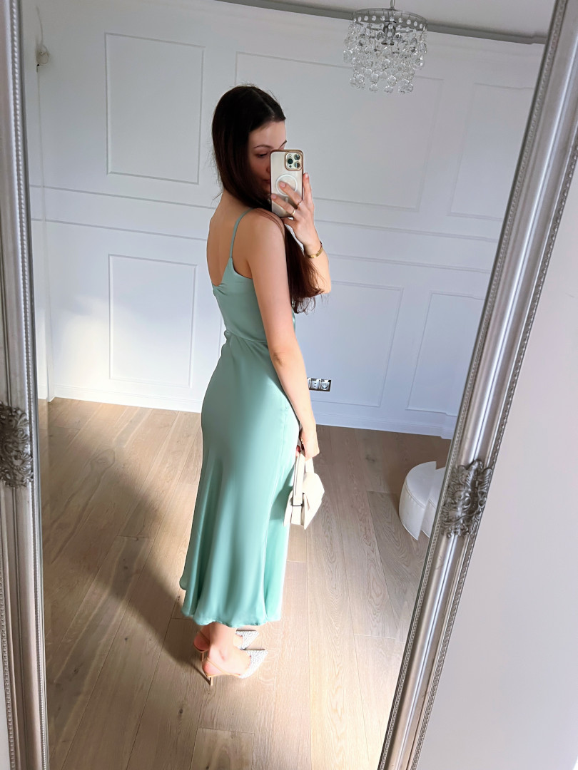 California -A282 simple pistachio strapless satin dress - Kulunove image 2