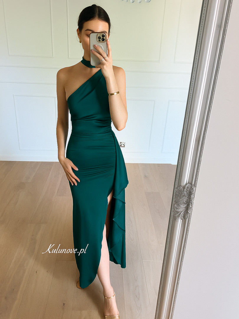 Chicago A357 - one-shoulder satin dress with multiple ties - Kulunove image 4