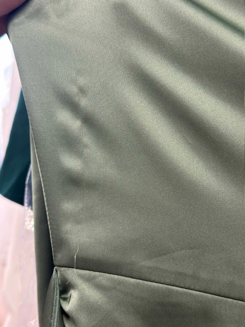 Chicago sage - A338 satin one-shoulder dress with ruffle and tie at shoulder - Kulunove image 2