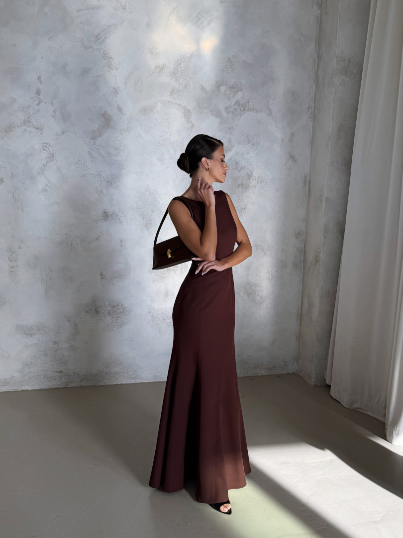 Dakota - chocolate maxi dress with deep cutout on the back - Kulunove image 1