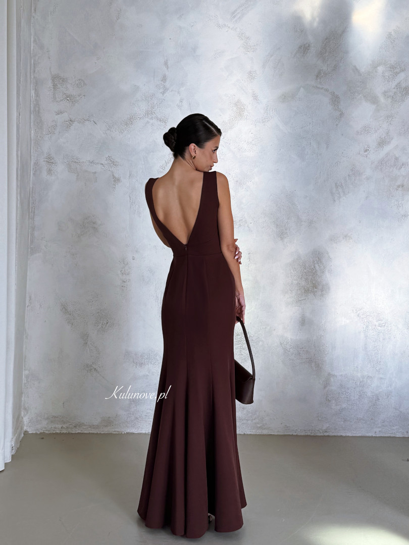 Dakota - chocolate maxi dress with deep cutout on the back - Kulunove image 2