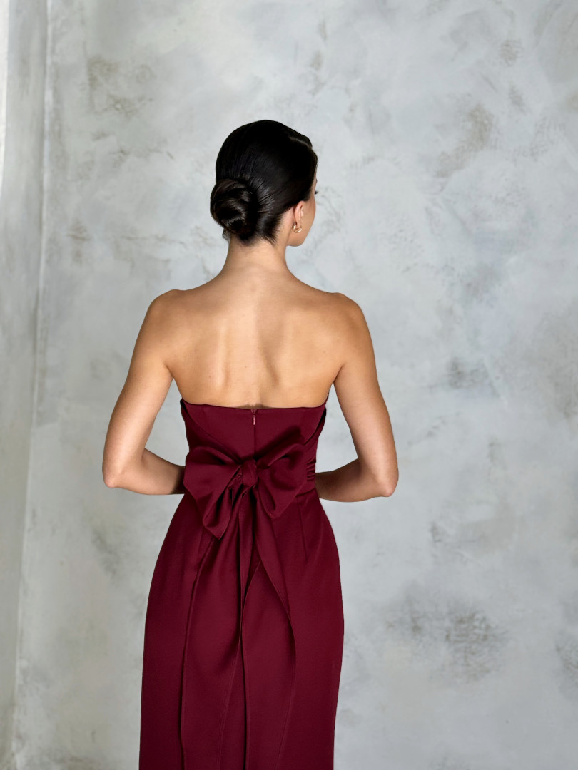 Darling - maroon classic long gown with corset and tie detail - Kulunove image 1