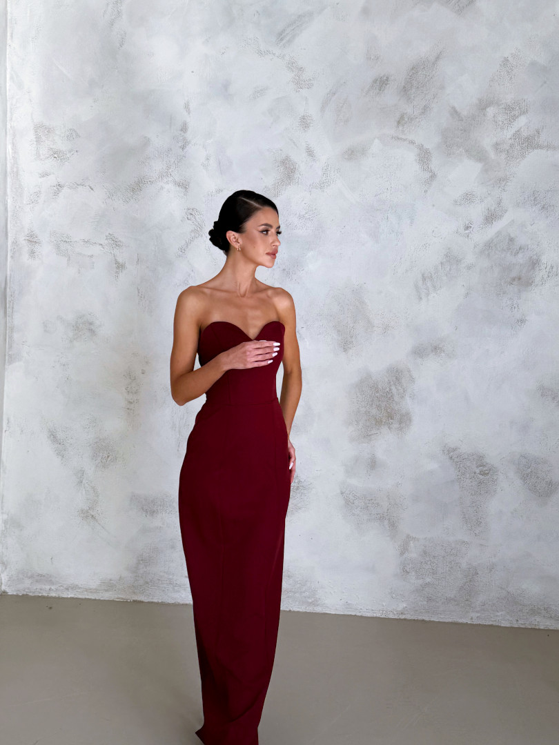 Darling - maroon classic long gown with corset and tie detail - Kulunove image 2