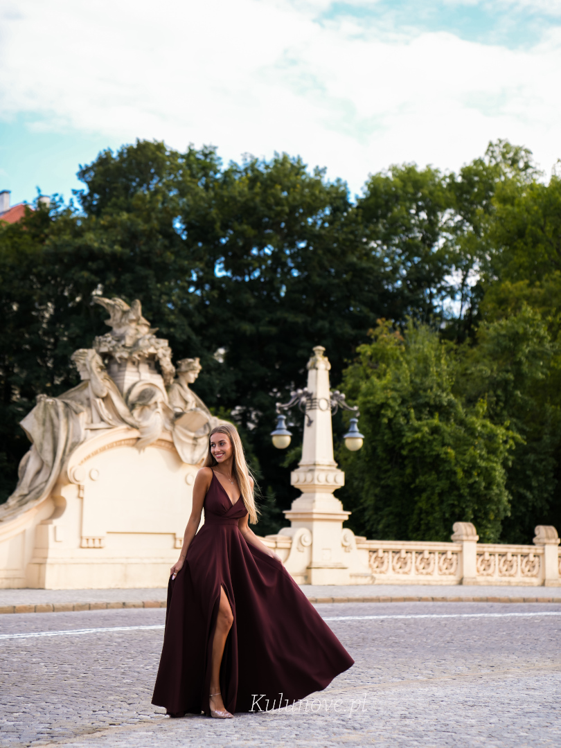 Elisabeth maxi - chocolate strapless dress with overlap neckline - Kulunove image 3
