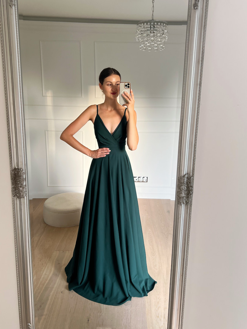 Elisabeth maxi - bottle green thin strapless gown with envelope top and leg opening - Kulunove image 1