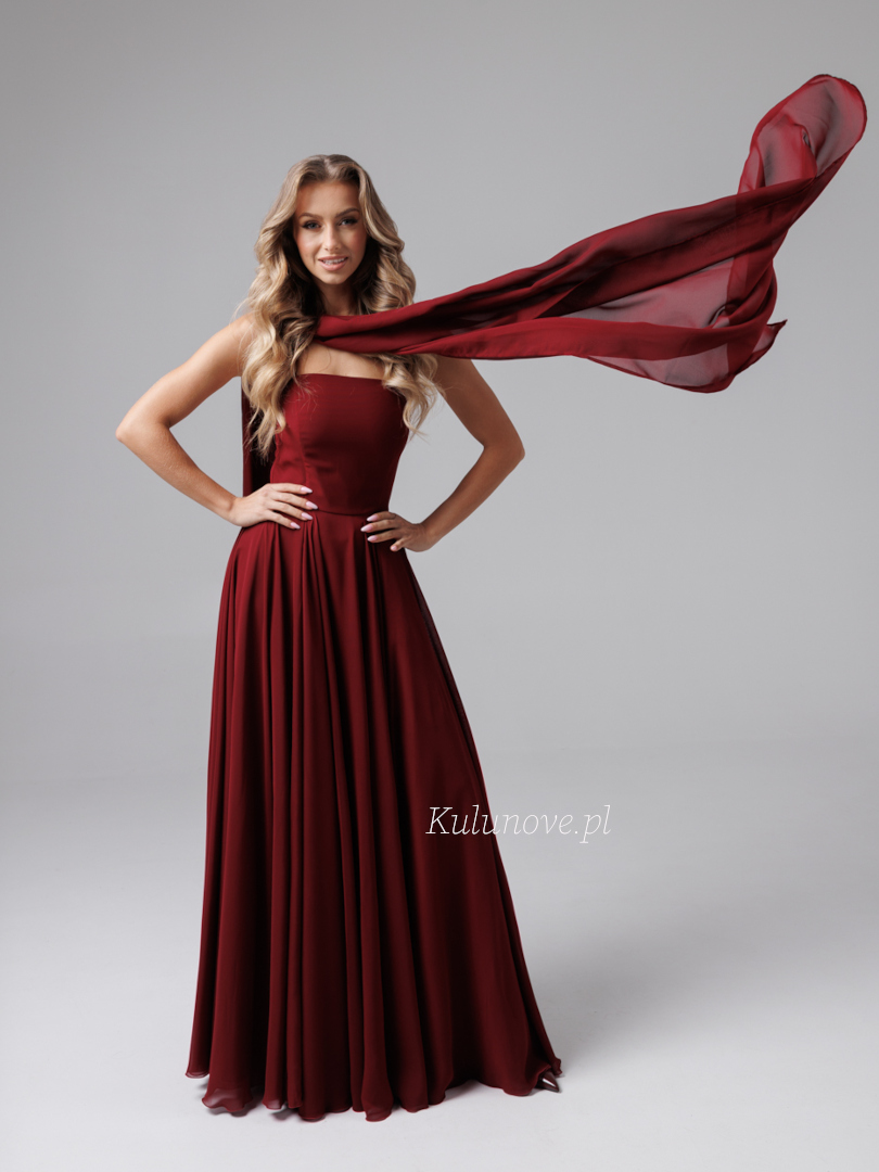 Ella - maroon light chiffon dress with corset and fabric shawl - Kulunove image 1