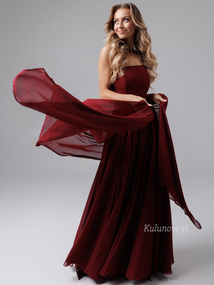 Ella - maroon light chiffon dress with corset and fabric shawl - Kulunove image 2
