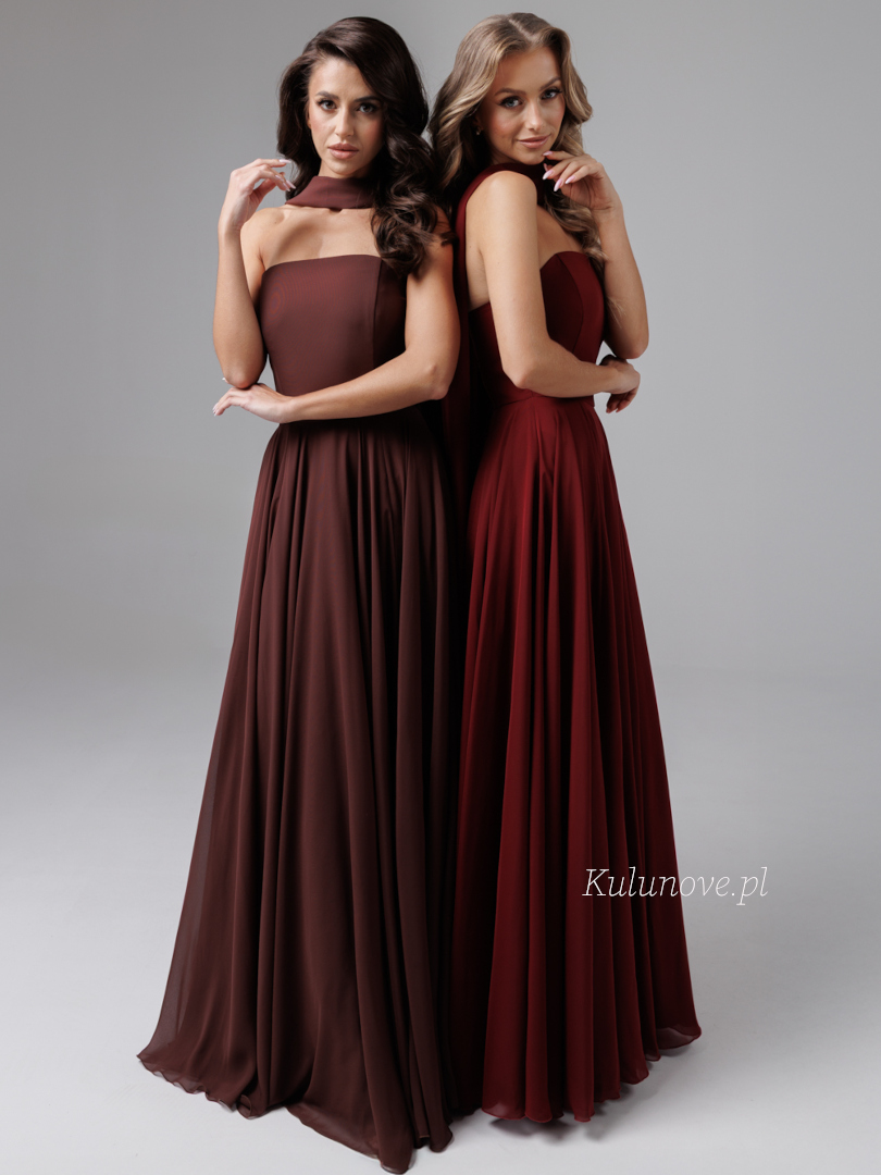 Ella - maroon light chiffon dress with corset and fabric shawl - Kulunove image 3