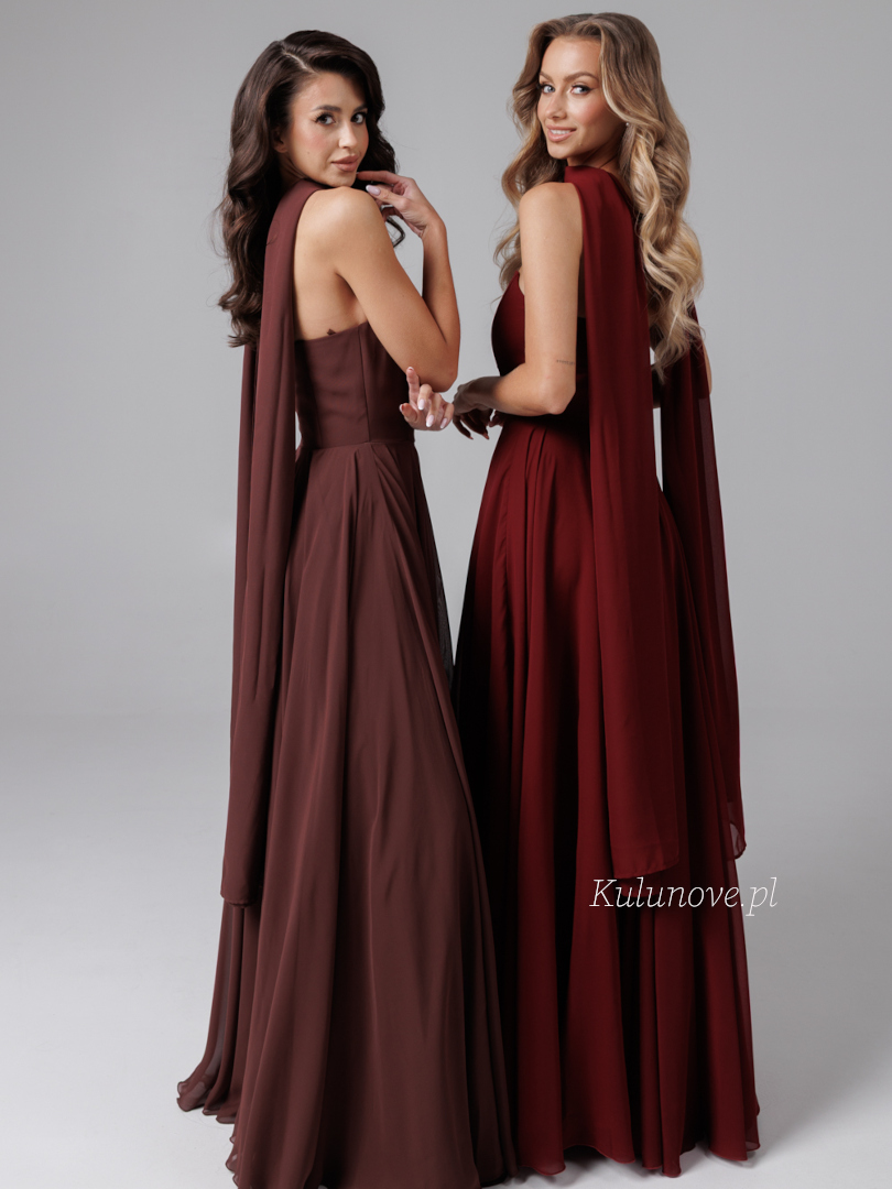 Ella - maroon light chiffon dress with corset and fabric shawl - Kulunove image 4