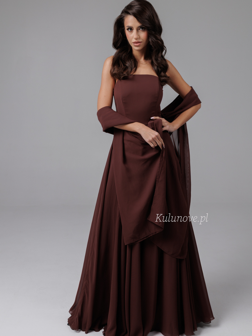 Ella - chocolate chiffon creation with full circle corset and elegant shawl - Kulunove image 1