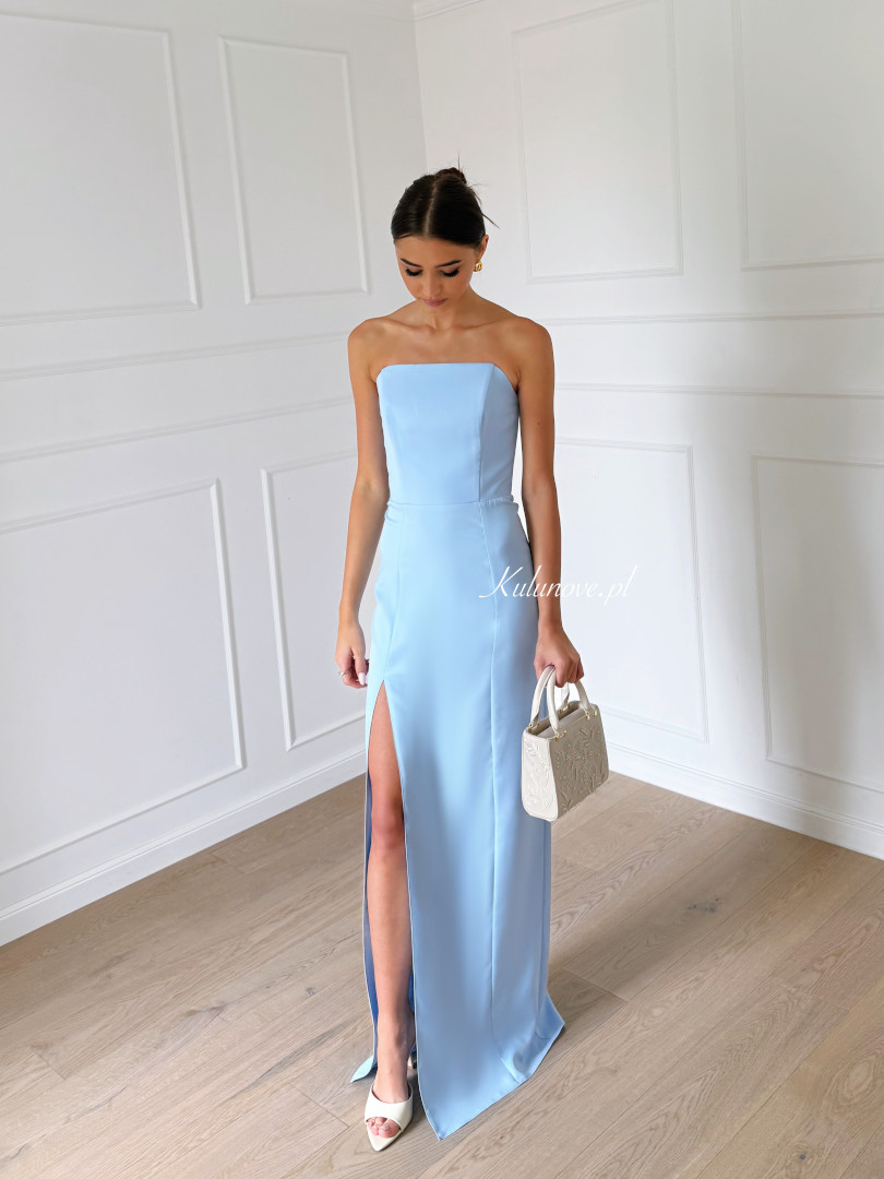 Emily - blue minimalist maxi dress with open shoulders - Kulunove image 1