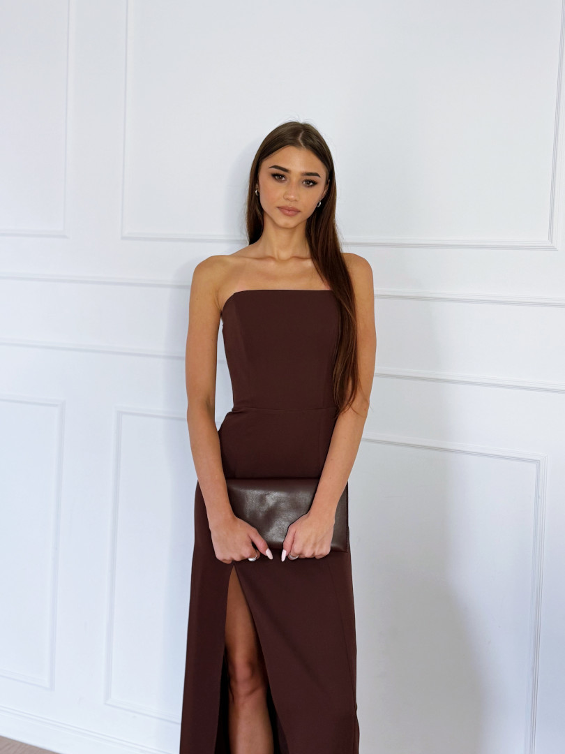 Emily - minimalist dress in brown color with corset top - Kulunove image 2