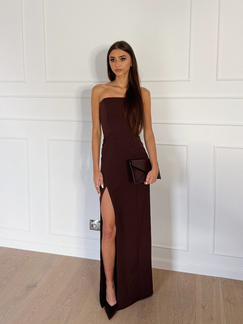Emily - minimalist dress in brown color with corset top - Kulunove image 1
