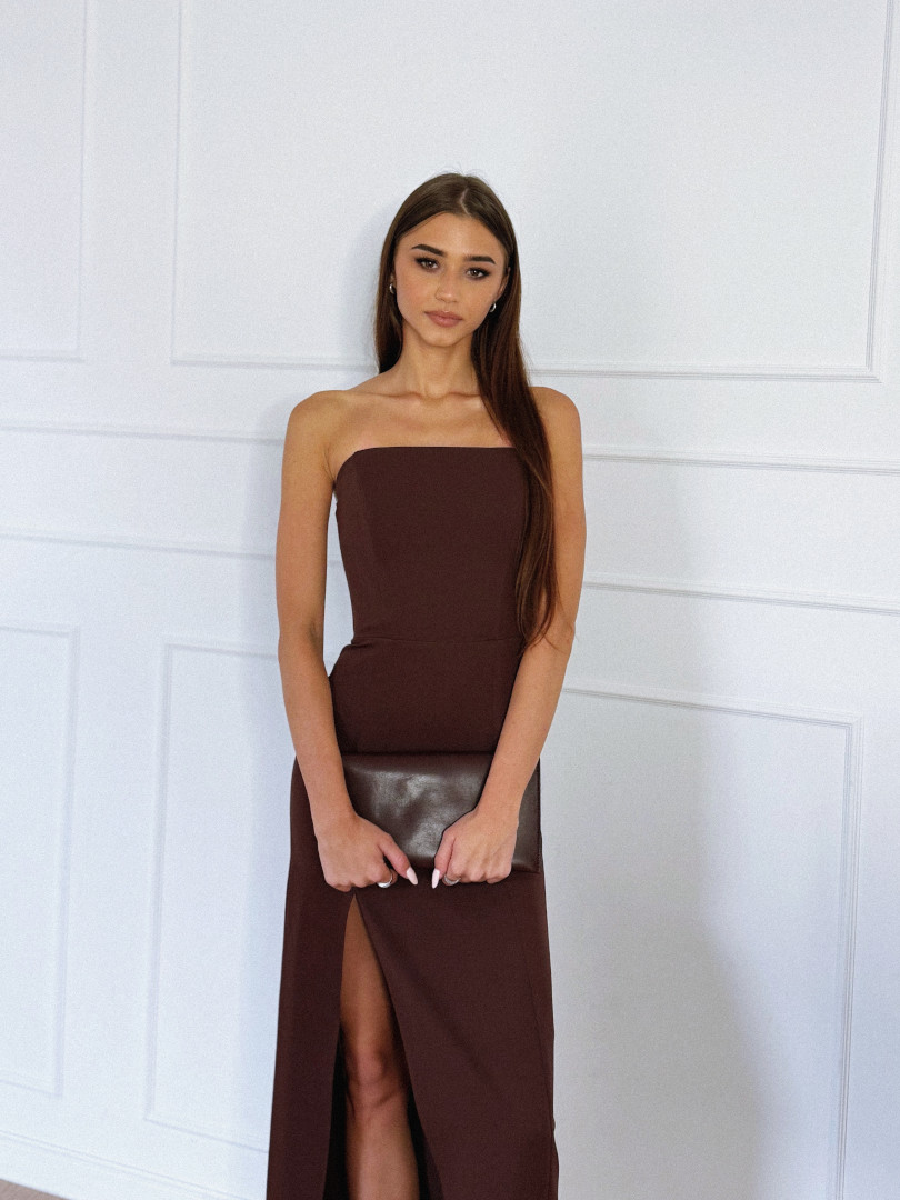Emily - minimalist dress in brown color with corset top - Kulunove image 4