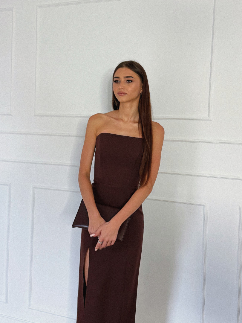 Emily - minimalist dress in brown color with corset top - Kulunove image 3
