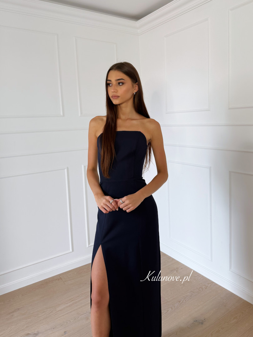 Emily - navy blue classic corset dress with straight neckline - Kulunove image 2