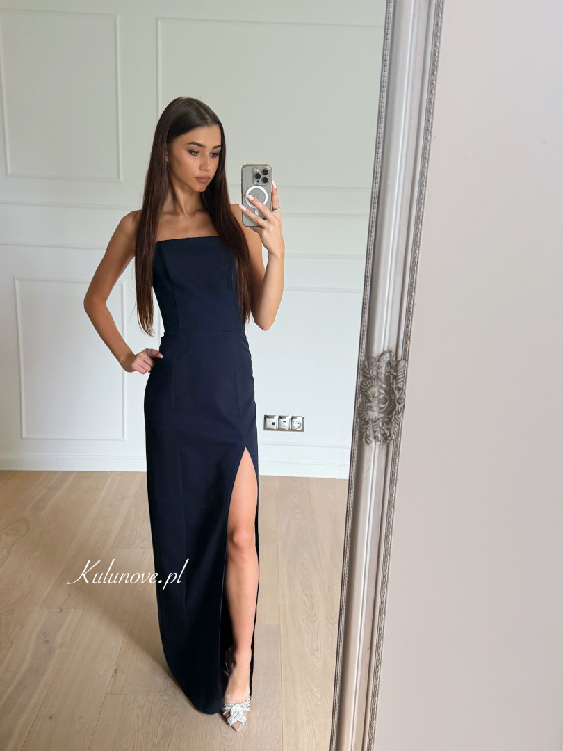 Emily - navy blue classic corset dress with straight neckline - Kulunove image 3