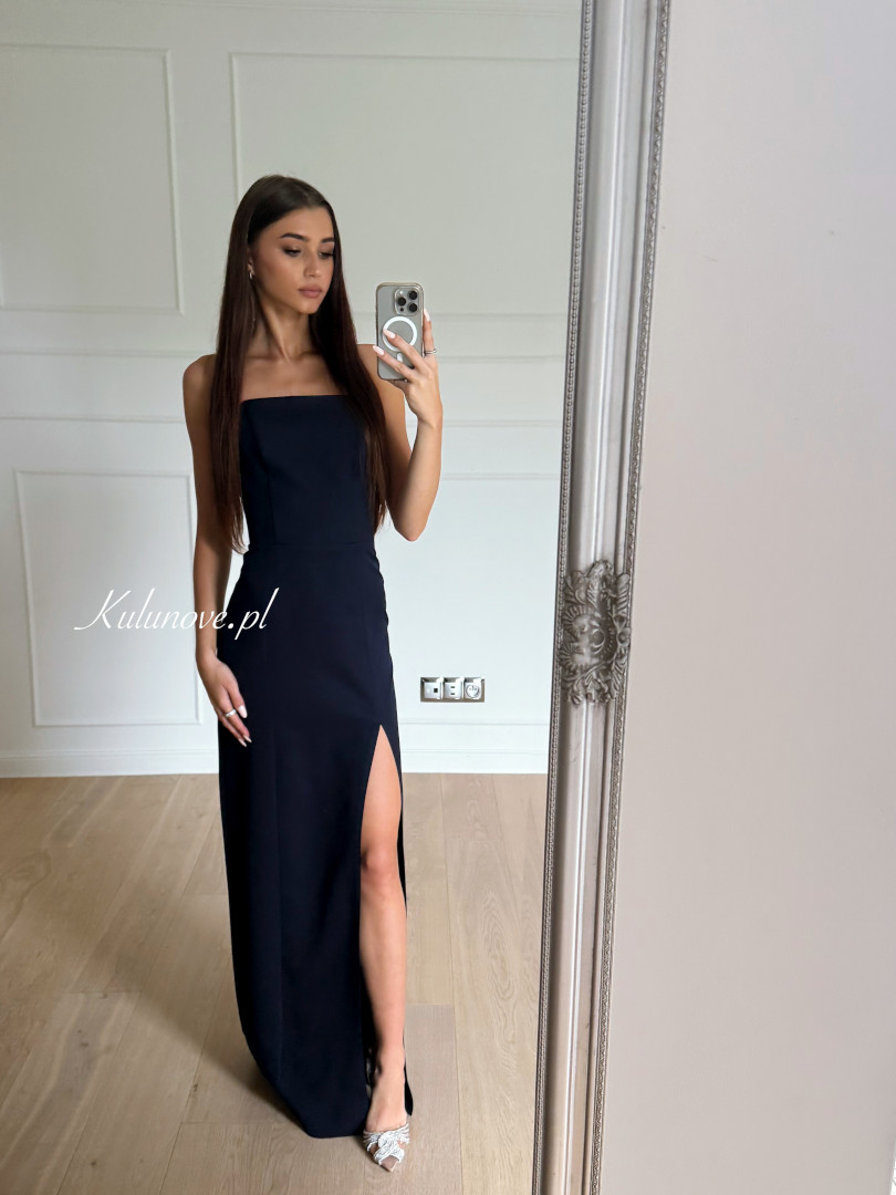 Emily - navy blue classic corset dress with straight neckline - Kulunove image 1