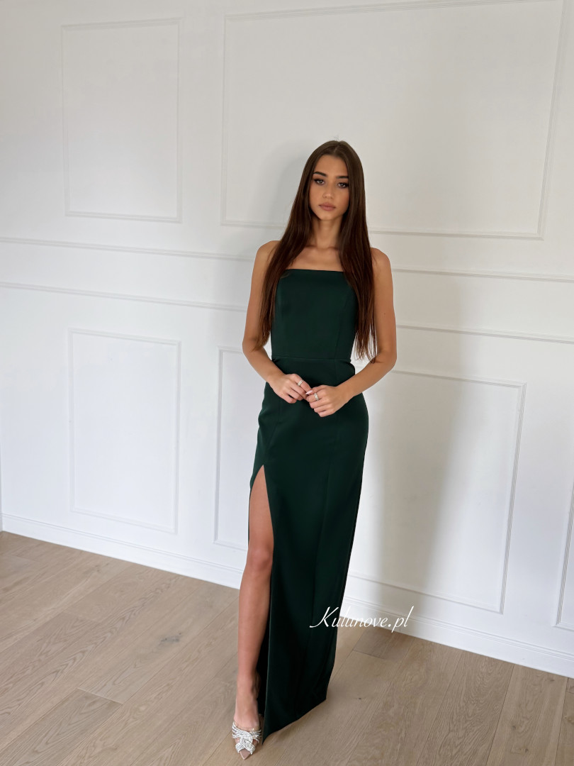 Emily - bottle green dress with corset top and straight bottom - Kulunove image 3