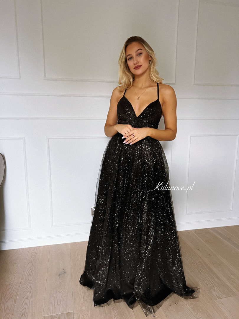 Bellatris - black brocade tulle maxi princess style dress - Kulunove image 1